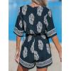 imageCUPSHE Womens Summer Wide Leg Rompers V Neck Short Sleeve Overall Jumpsuit Beach Vacation OutfitBlack
