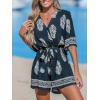 imageCUPSHE Womens Summer Wide Leg Rompers V Neck Short Sleeve Overall Jumpsuit Beach Vacation OutfitBlack