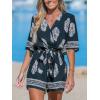 imageCUPSHE Womens Summer Wide Leg Rompers V Neck Short Sleeve Overall Jumpsuit Beach Vacation OutfitBlack