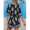 imageCUPSHE Womens Summer Wide Leg Rompers V Neck Short Sleeve Overall Jumpsuit Beach Vacation OutfitBlackYellow