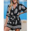 imageCUPSHE Womens Summer Wide Leg Rompers V Neck Short Sleeve Overall Jumpsuit Beach Vacation OutfitBlackYellow