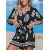imageCUPSHE Womens Summer Wide Leg Rompers V Neck Short Sleeve Overall Jumpsuit Beach Vacation OutfitBlackYellow