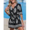 imageCUPSHE Womens Summer Wide Leg Rompers V Neck Short Sleeve Overall Jumpsuit Beach Vacation OutfitBlackYellow