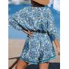 imageCUPSHE Womens Summer Wide Leg Rompers V Neck Short Sleeve Overall Jumpsuit Beach Vacation OutfitDark Blue