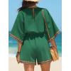 imageCUPSHE Womens Summer Wide Leg Rompers V Neck Short Sleeve Overall Jumpsuit Beach Vacation OutfitDark Green