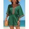 imageCUPSHE Womens Summer Wide Leg Rompers V Neck Short Sleeve Overall Jumpsuit Beach Vacation OutfitDark Green