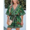 imageCUPSHE Womens Summer Wide Leg Rompers V Neck Short Sleeve Overall Jumpsuit Beach Vacation OutfitEmerald Green