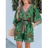 imageCUPSHE Womens Summer Wide Leg Rompers V Neck Short Sleeve Overall Jumpsuit Beach Vacation OutfitEmerald Green