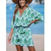 imageCUPSHE Womens Summer Wide Leg Rompers V Neck Short Sleeve Overall Jumpsuit Beach Vacation OutfitGreen