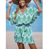 imageCUPSHE Womens Summer Wide Leg Rompers V Neck Short Sleeve Overall Jumpsuit Beach Vacation OutfitGreen