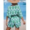 imageCUPSHE Womens Summer Wide Leg Rompers V Neck Short Sleeve Overall Jumpsuit Beach Vacation OutfitGreen