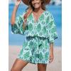 imageCUPSHE Womens Summer Wide Leg Rompers V Neck Short Sleeve Overall Jumpsuit Beach Vacation OutfitGreen