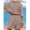 imageCUPSHE Womens Summer Wide Leg Rompers V Neck Short Sleeve Overall Jumpsuit Beach Vacation OutfitLeopard