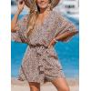 imageCUPSHE Womens Summer Wide Leg Rompers V Neck Short Sleeve Overall Jumpsuit Beach Vacation OutfitLeopard