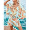 imageCUPSHE Womens Summer Wide Leg Rompers V Neck Short Sleeve Overall Jumpsuit Beach Vacation OutfitOlive