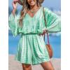imageCUPSHE Womens Summer Wide Leg Rompers V Neck Short Sleeve Overall Jumpsuit Beach Vacation OutfitOlive Green