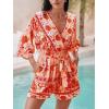 imageCUPSHE Womens Summer Wide Leg Rompers V Neck Short Sleeve Overall Jumpsuit Beach Vacation OutfitOrange