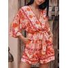imageCUPSHE Womens Summer Wide Leg Rompers V Neck Short Sleeve Overall Jumpsuit Beach Vacation OutfitOrange