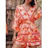 imageCUPSHE Womens Summer Wide Leg Rompers V Neck Short Sleeve Overall Jumpsuit Beach Vacation OutfitOrange