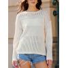 imageCUPSHE Womens Sweaters Lightweight Long Sleeve Round Neck Crochet Pullover Sweater TopsBeige