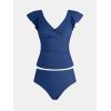 imageCUPSHE Womens Tankini Sets Two Piece Swimsuit V Neck Ruffled Back Hook Cut Out Bathing Suits Mid Rise BottomNavy Blue