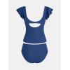 imageCUPSHE Womens Tankini Sets Two Piece Swimsuit V Neck Ruffled Back Hook Cut Out Bathing Suits Mid Rise BottomNavy Blue