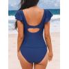 imageCUPSHE Womens Tankini Sets Two Piece Swimsuit V Neck Ruffled Back Hook Cut Out Bathing Suits Mid Rise BottomNavy Blue