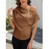 imageCUPSHE Womens Tops Asymmetrical OffShoulder Shirt Sleeveless Ruching Satin Blouses Elegant Trendy DressyBrown