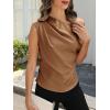 imageCUPSHE Womens Tops Asymmetrical OffShoulder Shirt Sleeveless Ruching Satin Blouses Elegant Trendy DressyBrown