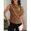 imageCUPSHE Womens Tops Asymmetrical OffShoulder Shirt Sleeveless Ruching Satin Blouses Elegant Trendy DressyBrown