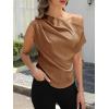 imageCUPSHE Womens Tops Asymmetrical OffShoulder Shirt Sleeveless Ruching Satin Blouses Elegant Trendy DressyBrown