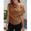 imageCUPSHE Womens Tops Asymmetrical OffShoulder Shirt Sleeveless Ruching Satin Blouses Elegant Trendy DressyBrown