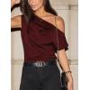 imageCUPSHE Womens Tops Asymmetrical OffShoulder Shirt Sleeveless Ruching Satin Blouses Elegant Trendy DressyBurgundy