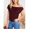 imageCUPSHE Womens Tops Asymmetrical OffShoulder Shirt Sleeveless Ruching Satin Blouses Elegant Trendy DressyBurgundy