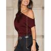 imageCUPSHE Womens Tops Asymmetrical OffShoulder Shirt Sleeveless Ruching Satin Blouses Elegant Trendy DressyBurgundy