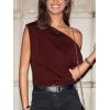 imageCUPSHE Womens Tops Asymmetrical OffShoulder Shirt Sleeveless Ruching Satin Blouses Elegant Trendy DressyBurgundy
