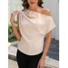 imageCUPSHE Womens Tops Asymmetrical OffShoulder Shirt Sleeveless Ruching Satin Blouses Elegant Trendy DressyChampagne