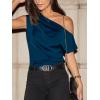 imageCUPSHE Womens Tops Asymmetrical OffShoulder Shirt Sleeveless Ruching Satin Blouses Elegant Trendy DressyDark Blue