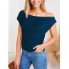 imageCUPSHE Womens Tops Asymmetrical OffShoulder Shirt Sleeveless Ruching Satin Blouses Elegant Trendy DressyDark Blue