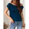 imageCUPSHE Womens Tops Asymmetrical OffShoulder Shirt Sleeveless Ruching Satin Blouses Elegant Trendy DressyDark Blue