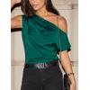imageCUPSHE Womens Tops Asymmetrical OffShoulder Shirt Sleeveless Ruching Satin Blouses Elegant Trendy DressyGreen