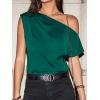 imageCUPSHE Womens Tops Asymmetrical OffShoulder Shirt Sleeveless Ruching Satin Blouses Elegant Trendy DressyGreen