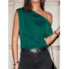 imageCUPSHE Womens Tops Asymmetrical OffShoulder Shirt Sleeveless Ruching Satin Blouses Elegant Trendy DressyGreen