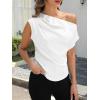 imageCUPSHE Womens Tops Asymmetrical OffShoulder Shirt Sleeveless Ruching Satin Blouses Elegant Trendy DressyWhite