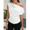 imageCUPSHE Womens Tops Asymmetrical OffShoulder Shirt Sleeveless Ruching Satin Blouses Elegant Trendy DressyWhite