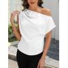 imageCUPSHE Womens Tops Asymmetrical OffShoulder Shirt Sleeveless Ruching Satin Blouses Elegant Trendy DressyWhite