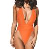 imageCUPSHE One Piece Swimsuit for Women Bathing Suit Cut Out Cross Back Tie Deep V Neck Ruched High CutApricot Orange