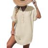 imageCUPSHE Women Swimsuit Cover Up V Neck Short Sleeve Button Front Beach Coverup Shirt DressApricot
