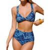 imageCUPSHE Womens Bikini Sets Two Piece Bathing Suit High Waisted Tummy Control V Neck Twist Front Crisscross Back TieMidnight BlueTropical