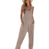 imageCUPSHE Womens Casual V Neck Spaghetti Straps Jumpsuit Sleeveles Baggy Long Pants Overall Outfit with PocketsKhaki